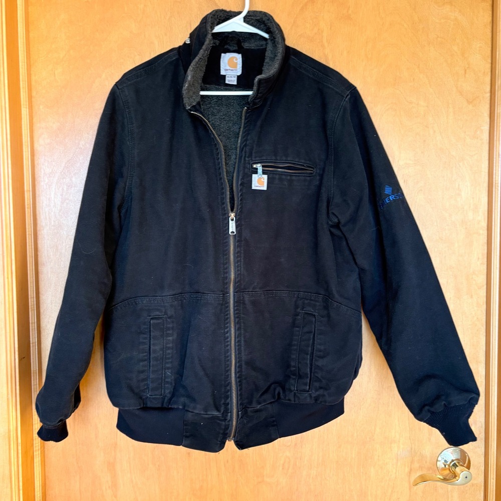 Carhartt Sherpa Lined Work Jacket Black Mens XL 16 18‎ Emerson Logo
